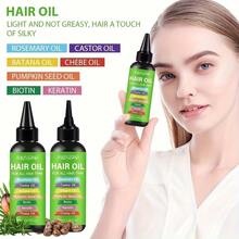 100ml/3.38oz 7-In-1 Essential Oil Blend Contains Castor Oil, Rosemary Oil, Butternut Oil, Pumpkin Seed Oil, Mint Oil, Biotin, Keratin Moisturizing And Nourishing Properties, Suitable For Dry, Flaky Hair, Suitable For All Hair Types And Scalp, Unisex. - 綠色 - 查看 2
