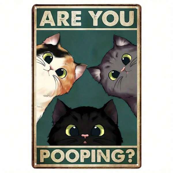 1 stuk - Grappig kattenbadbordje - 'Poep je?' Nieuw metalen blikken bord, vintage humoristische wanddecoratie (30x20 cm)