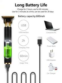 Professional Black Hair Cutting Kit For Men, Professional Hair Clipper+T-Cut Trimmer, USB Fast Charging+LCD Digital Display, Easy To Cut Hairstyles,Battery Capacity: 1500mAh+600mAh