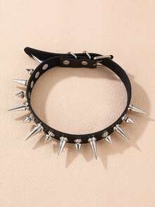 1pc Gothic Punk Rock Rivet Leather Necklace - Black - View 13