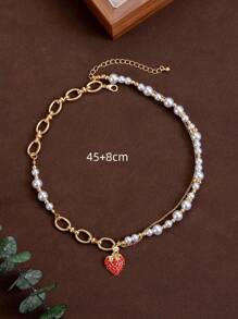 1 set de collier de luxe premium avec cœur et perle pour femmes, bijoux d'été polyvalents