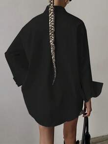 Women's Casual Loose Fit Collared Long Sleeve Blouse, Versatile And Fashionable - Black - View 2