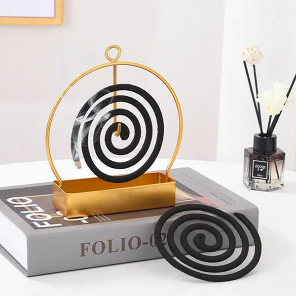 1Pc-Black/Golden Creative Circular Mosquito Coil Holder Fire-Resistant And Heat-Resistant Mosquito Coil Tray, Incense Holder, Mosquito Stove Tray, Incense Holder, And Ash Tray,Suitable For Summer Decoration Mosquito Coil Holder Mosquito Coil Tray