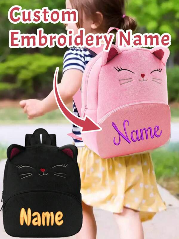 Custom Embroidery Name Cat Backpack,Personalized Toddler Backpack,Customized Kids Backpack,Customizable Girls Backpack,School Bags For Boys,School Backpack,Cute Backpack,School,Outdoor Travel,Birthday Gift,Unique Gifts,Back To School Supplies,Daily Travel,Son,Daughter,Student,Friends,Besties