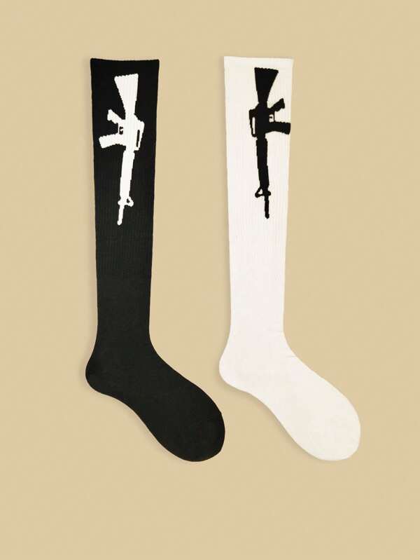 1 Pair Men's Extra Long Compression Socks, Suitable For Sports, Running, Casual Wear, Durable & Anti-Slip, All Season