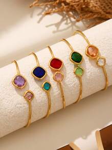 1pc Faceted Czech Glass Bangle Bracelet, Minimalist Luxury Stainless Steel Simple Ring Jewelry Bracelet For Women, Summer Accessories
