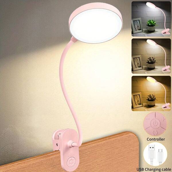 1PC Charging Desk Lamp, 3 Colors 10 Brightness USB Flexible Gooseneck Eye Protection Table Lamp 1800mAh Rechargeable Battery Book Light At Night For Studying For Bunk/Headboard/Dorm/Work