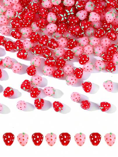 10/20颗时尚多彩亚克力直孔水果草莓珠，适用于DIY珠宝制作、项链、手链、手机链、手工材料、工艺品珠子