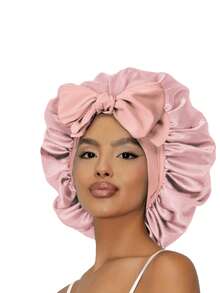 1顶可调节双层缎面睡帽，女士丝绸睡帽，减少摩擦和毛躁，适合自然卷发