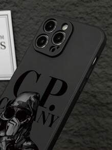 1 pieza Funda de teléfono con borde recto mate y patrón de CP a la moda, compatible con Apple 11/12/13/14/15/16/16 Pro/16 Pro Max, Galaxy A05/A15/A25/A35/A53/A54/A55/S23/S24, serie Redmi