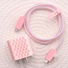 Set de 5 piezas Funda protectora con panal rosa para disipar el calor, compatible con cable de datos Apple, compatible con cargador de 18-20W, accesorios de cargador a prueba de roturas y arañazos, accesorios de teléfono