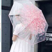 1 Pc Umbrella, Folding Cute Goddess Style, Korean Kawaii Minimalist Sakura Floral Print Transparent Umbrella