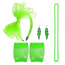 1/6件套80年代霓虹色性感短款渔网手套、耳环、项链、蕾丝发带，趣味角色扮演派对服装，化妆舞会配饰，复古休闲 - 多色 - 查看 5