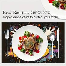 4pcs Halloween Ghost Print Placemats Set, Woven Polyester Rectangular Table Mats, Hand Wash Only, Kitchen & Home Decor, Indoor & Outdoor Dining Decoration - Multicolor - View 10