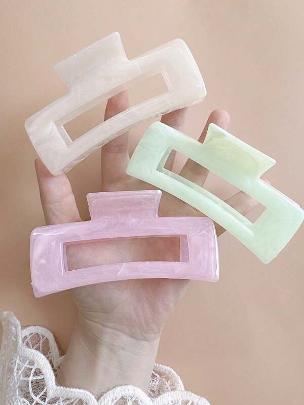 3pcs Women Large Size Pink, White, Green Square Ripple Pattern Hair Clips, High Quality Elegant, Minimalist, Versatile Ombre Color Summer Hair Accessories, Suitable For Daily, Casual, Party, Work, Vacation, Face Washing, Makeup, Outfit Matching Beauty Claw Clips Boho Hair Claw