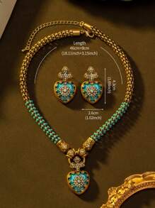 Vintage Clover Heart-Shaped Blue Pendant Earrings Suitable For Daily Wear As A Gift; Dance Party Accessory.
