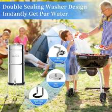 Gravity Water Filter System, 3.25G Berkey Stainless Steel Countertop System Water Purifier With Stand, Reduce 99% Chlorine For Home Camping Backpacking RVing, 3 Carbon And 3 Fluoride Filters - 黑色 - 查看 9