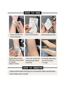 1pc Fashionable Butterfly Chain Print Temporary Tattoo, Flower & Chain Tattoo Designs, Unisex Body Art Fake Tattoo Sticker, Waterproof, Suitable For Arms, Hands, Abdomen, Feet - Safe, Easy To Apply & Remove, Lasts 7-14 Days, Beach Party Accessory, DIY Gift