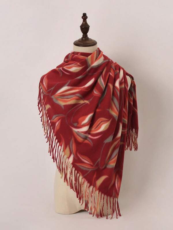 1pc Floral Printed Polyester Casual Scarf, Winter