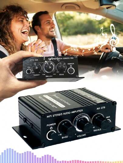 AK-270 Mini 2-Channel Automobile Stereo Audio Amplifier Home Theater Sound System Sound 12V AMP Stereo Audio Bass Trebl Amplifiers