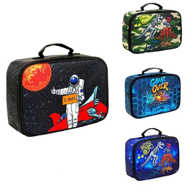 Reusable Insulated Lunch Bag With Stylish Galaxy, Dinosaur, Astronaut Graphic Patterns, Suitable For Adults, Women, Men, Portable Food Tote For Work, Picnic, Outdoor, Road Trip