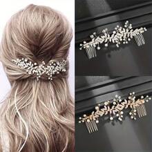 1 Stück silberner Blumen-Haarkamm, eleganter Braut-Haarschmuck