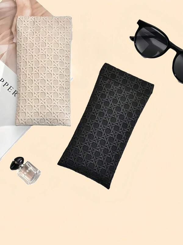 1 pièce/2 pièces étui à lunettes en PU doux à motif de grille de diamant unisexe - sac à lunettes imperméable - pochette de rangement pour lunettes - pour montres, écouteurs, petits articles - cadeau idéal