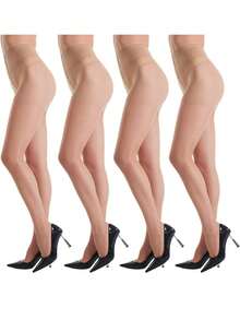 4 pares de medias transparentes de mujer sexy de 20 deniers en color marrón café, pantimedias minimalistas a la moda - Beis - Ver 9