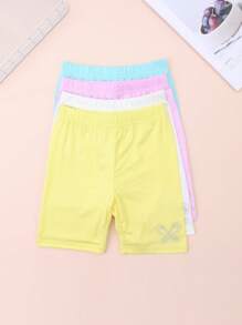 Set de 4 piezas Bermudas de unicolor hasta la rodilla para niños pequeños, leggings ligeros con decoración de rhinestones, versátiles para interior/exterior, aptos para todas las estaciones