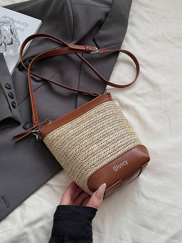 HAILIAN Bolso sencillo de mujer hecho de trenzado de paja, nuevo para primavera, portátil, ideal para viajes de negocios, lindo bolso cruzado de un solo hombro, adecuado para uso diario, regalo ideal