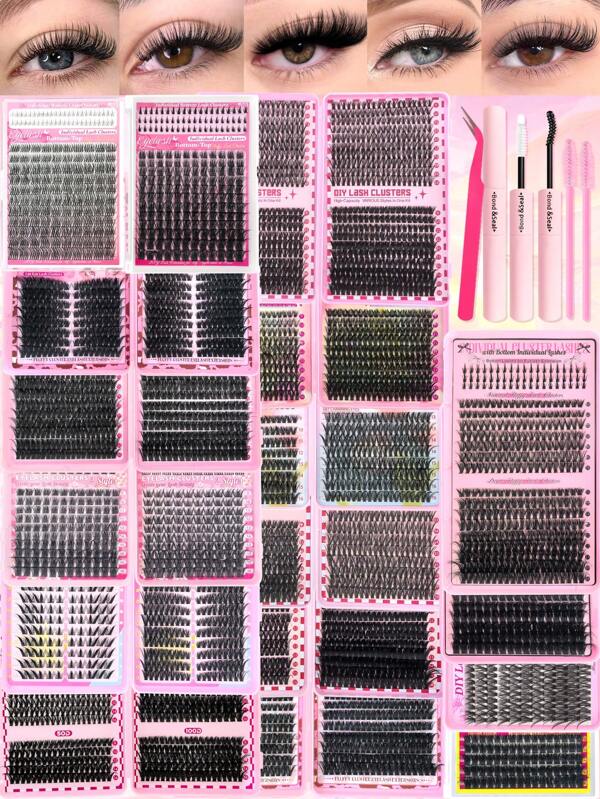 800/780/740/720/640/600/440/338/320PCS Individual Lash Clusters High Capacity 30D+40D+50D+60D+80D+100D Cat Eye Widespan Manga Lashes Bottom Lashes+Top Lashes 5-18mm 15 Styles DIY Cluster Lashes Natural Look&Extra Thick&Waterproof&Super Light Reusable False Eyelash Extension Kit With Makeup Tools Bond And Seal&Lash Remover&Lash Tweezers&Lash Brushes For Beginner Use At Home Or On-The-Go&Daily Life&Party&Travel