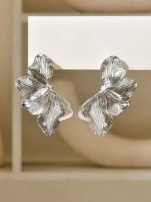 1 Pair Retro Double Layer Five Petal Flower Earrings & Striped Leaf Earrings