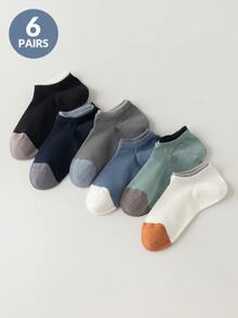 6 Pairs Of Men's Socks, Mesh Breathable Style, Premium Business, Men's Short Socks, Ankle Socks, Athletic Socks, Color Clashing Comfort Socks