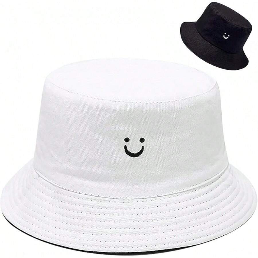Unisex Reversible Bucket Hat For Beach And Fishing - 黑與白 - 查看 1