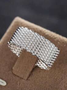 Anillo hueco de plata de ley 925 para mujer, joya de moda para boda y compromiso, anillo de malla