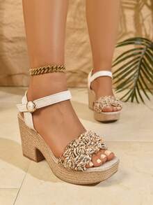 女士蝴蝶结装饰亚麻绳厚底坡跟凉鞋。夏季露趾防水坡跟鞋，波西米亚芭蕾设计。舒适的假日高跟鞋。适合夏季服装、派对、婚礼、度假、聚会、宴会、时装秀。可搭配吊带背心、T恤、衬衫、比基尼、短裙、连衣裙、短裤。 - 彩色 - 查看 5