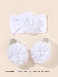 1 套婴儿头带和袜子，弹性尼龙头带，带花朵装饰和配套袜子，情人节爱心款