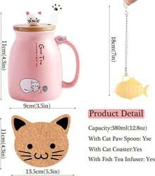 Taza de té Kawaii con infusor de gato lindo taza de café de cerámica, taza de té, color rosa, lindo, regalo para mujeres, amantes de los gatos, regalos de 13 onzas - 1 - Ver 5