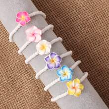 1pc Plumeria Design Anklet For Women, Minimalist Boho Beach Style Glass Beads Ceramic Plumeria Anklet