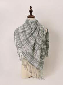 1pc Flower Print Casual Polyester Scarf, Suitable For Winter