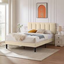 VECELO Double Bed Frame With 4 Storage Drawers, Upholstered Platform With Adjustable Velvet Headboard, Solid Wood Slat Support, No Box Spring Needed, Easy Assembly, Beige - Beis - Ver 7