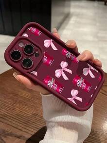 Bow-Knot1pc Wine Red Elegant Pull Tab Bow Phone Case Compatible With Apple  16, 15, 14, 13, 12, 11 Pro Max And Series