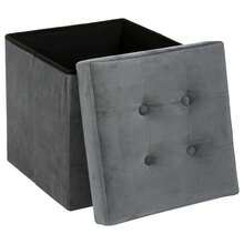 Taburete de Almacenamiento Taburete Reposapiés Plegable Terciopelo - Gris - Ver 2