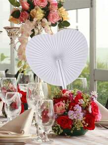 1/12pcs Heart Shaped Folding Paper Fans For Wedding Guests Party Favors Decorative White Heart Paper Hand Fan Personalized Wedding Fan With Plastic Handle For Wedding Birthday Party Favors
