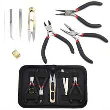 Juego de herramientas de alicates de alambre de acero que incluye alicates de nariz curva, calibrador de anillos, bolsa de almacenamiento - Materiales DIY para hacer joyas, anillos de salto y reparación de joyas, suministros de envoltura y manualidades
