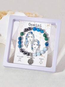 1 Peça Pulseira de Contas Feita à Mão de Pedra Natural de 8mm com Pingente de 12 Constelações, Adequada como Presente para Dia dos Namorados, Aniversário, Esposa, Namorada ou Amiga, Pulseira do Zodíaco