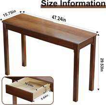 ENPKLUTE Solid Wood Desk With Drawers - 39 X 16 Inch Narrow Desks, Mid Century Modern Desks, Rubber Wood Study Table, Small Writing Desk For Bedroom|Small Spaces, Natural - 核桃 - 查看 3