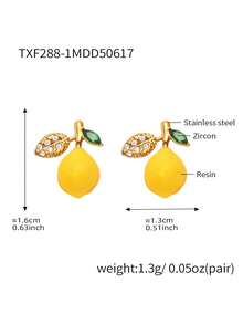 1 Pair Daisy Resin Lemon Drop Earrings, Stainless Steel Fresh Fruit Jewelry, Women's Summer Gift, Summer Accessories - Gold - View 13