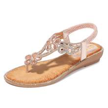 Sandalias con cuña de estilo bohemio para mujer con nuevas flores y rhinestones, de tipo chancla - Rosa - Ver 1