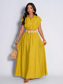 Amarilo Turmeric Sleeveless Gathered Top With Elegant Skirt, Casual And Elegant Style, Suitable For Small Gatherings, Commuting, Daily Life; Elegant And Ladylike Style, The Latest Spring And Summer Women's Daily Simple Style Suit